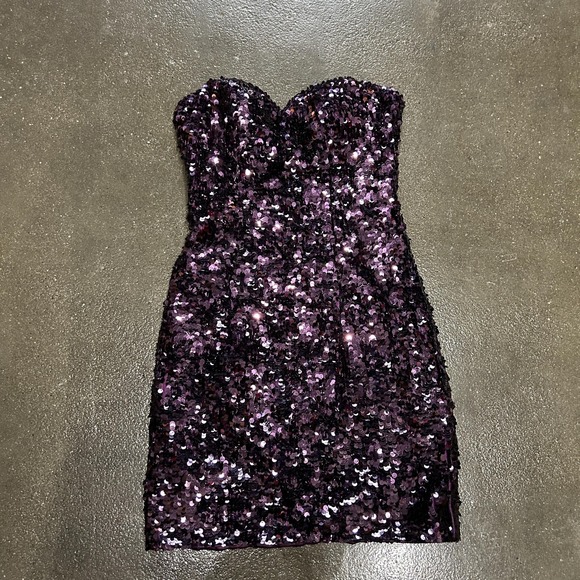 Morilee Madeline Gardner Dresses & Skirts - Mori Lee Dress Womens 0 Purple Sequin Strapless Sweetheart Mini‎ Party Cocktail